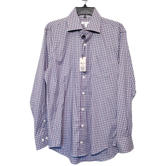 PETER MILLAR Crown Ease Check Stretch Button-up Shirt Blue Medium NWT - Picture 3 of 4